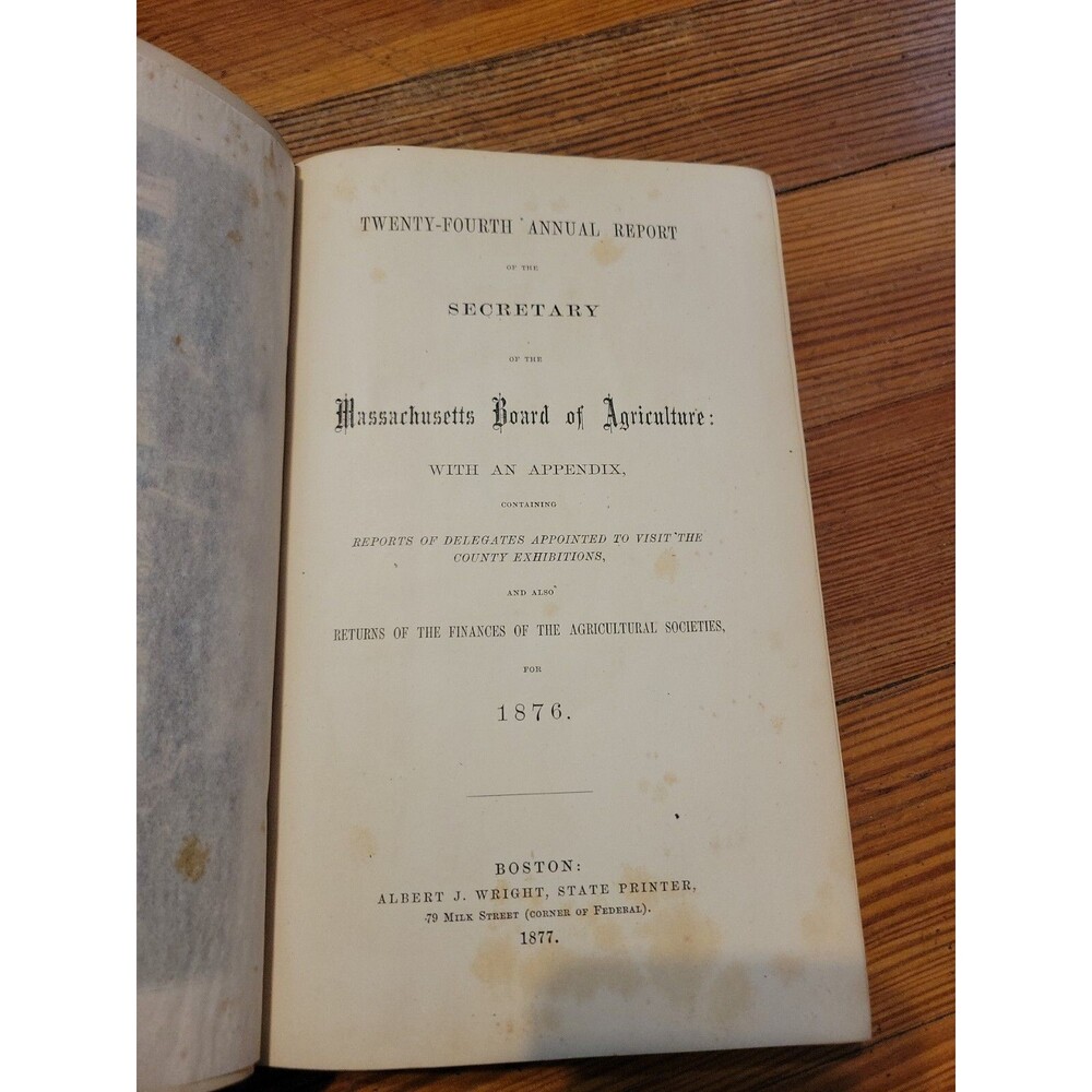 1876 Annual Report Massachusetts Board Of Agriculture 24th Annual Antique 1st Ed
